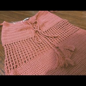 SALMON CROCHET KNIT DRESS